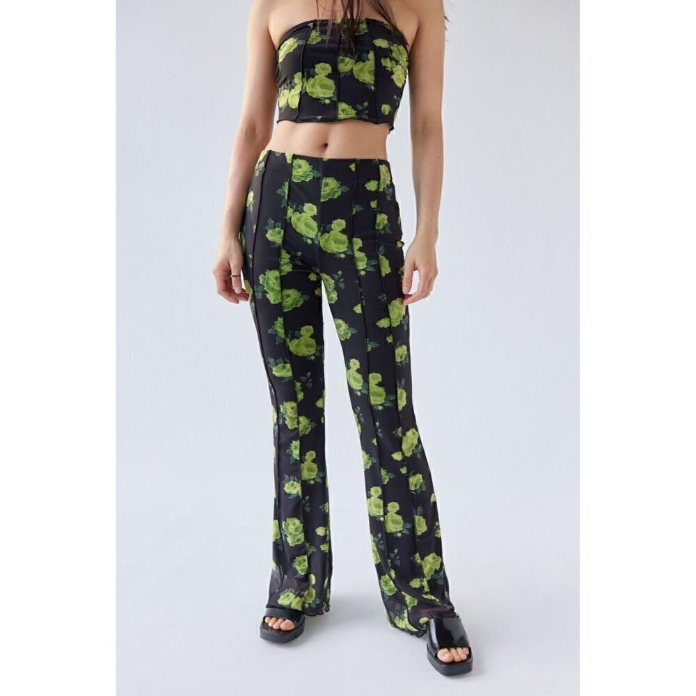 Urban Outfitters  Pants Women's Hippie Green Floral Dulce High Rise Flare medium